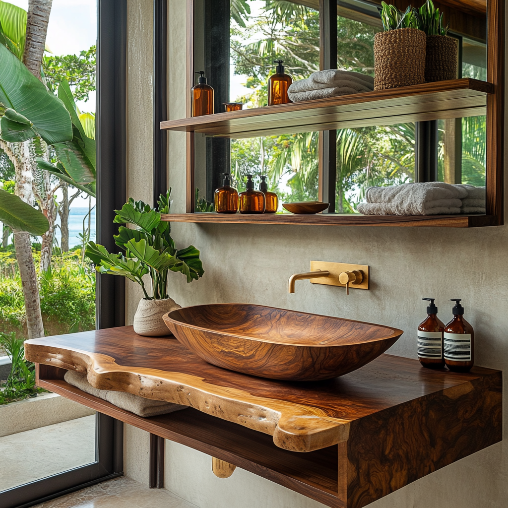 Aurelian Live Edge Solid Wood Floating Bathroom Vanity with Open Storage - Timberustic Floating Bathroom Vanity with Open Storage