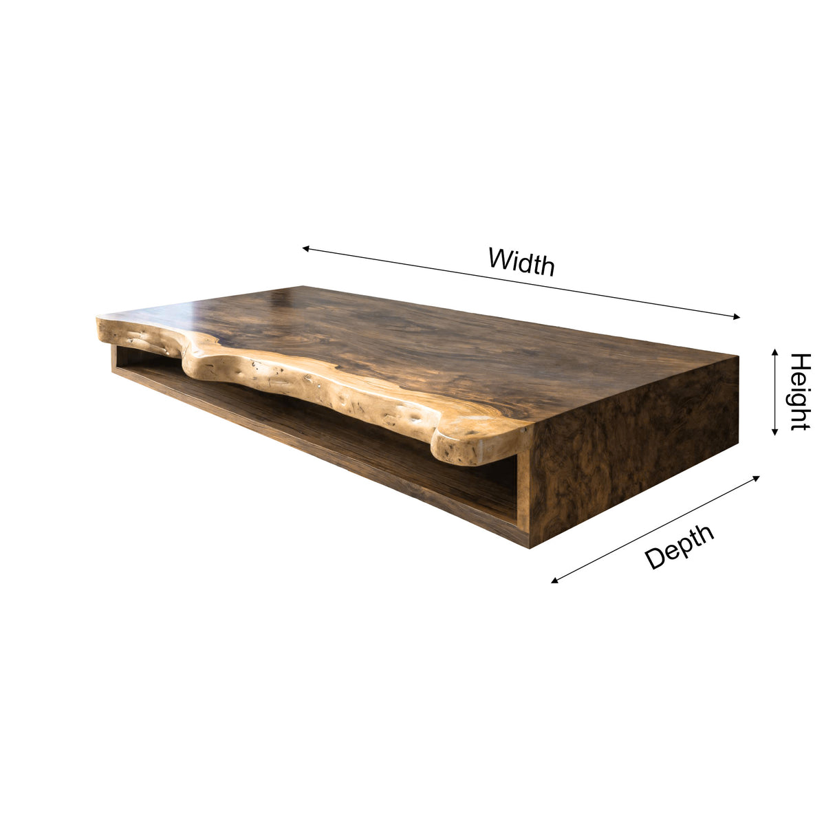 Aurelian Live Edge Solid Wood Floating Bathroom Vanity with Open Storage - Timberustic Floating Bathroom Vanity with Open Storage