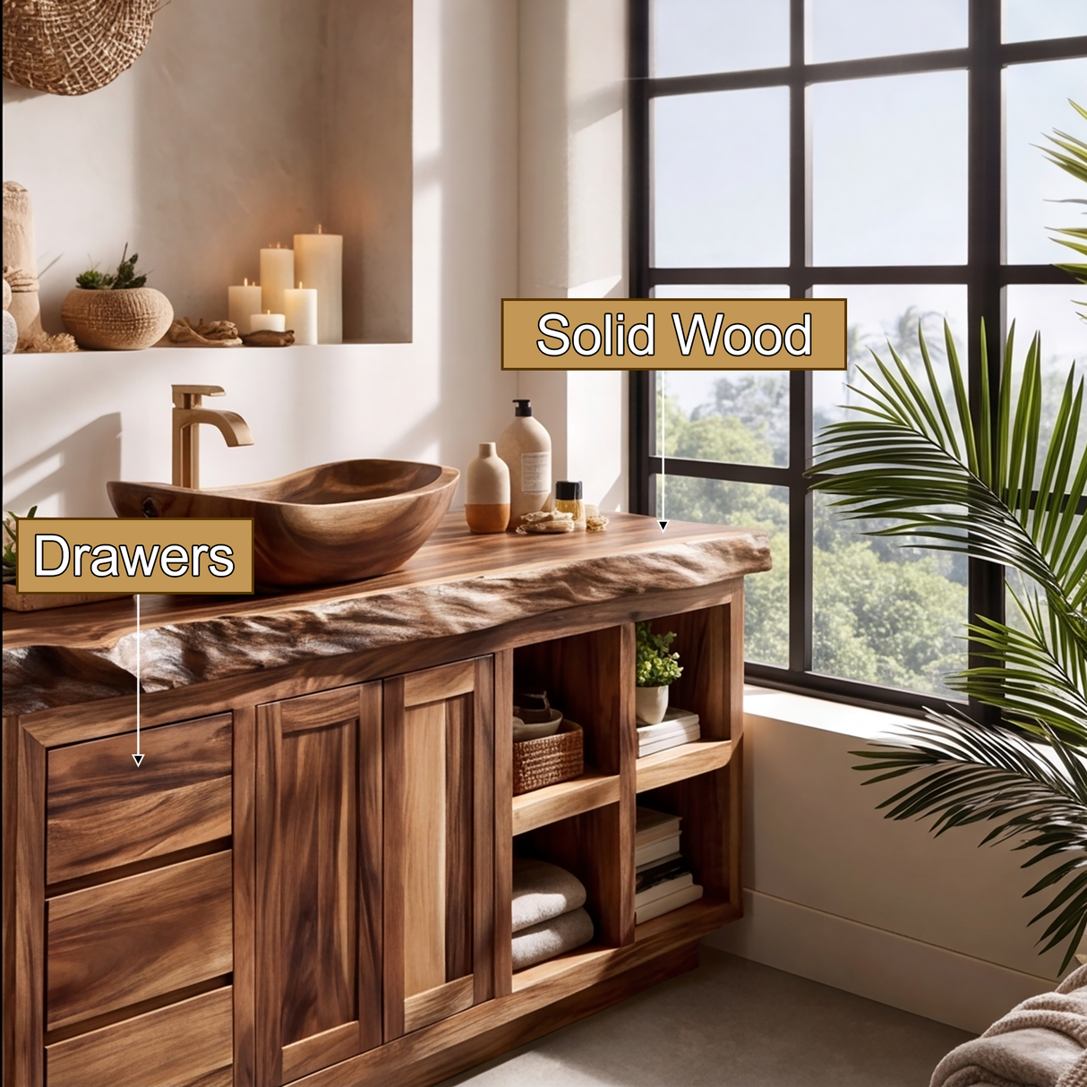 Aurelian Live Edge Solid Wood Freestanding Bathroom Vanity with Drawers