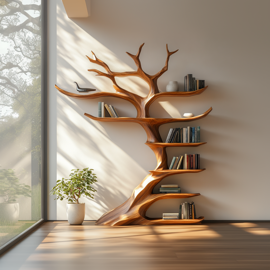 Aurelian Rise Handcrafted Solid Wood Tree Bookshelf