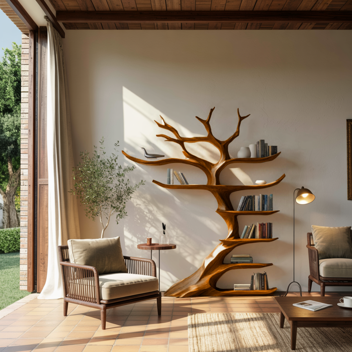 Aurelian Rise Handcrafted Solid Wood Tree Bookshelf - Timberustic Tree Bookshelf