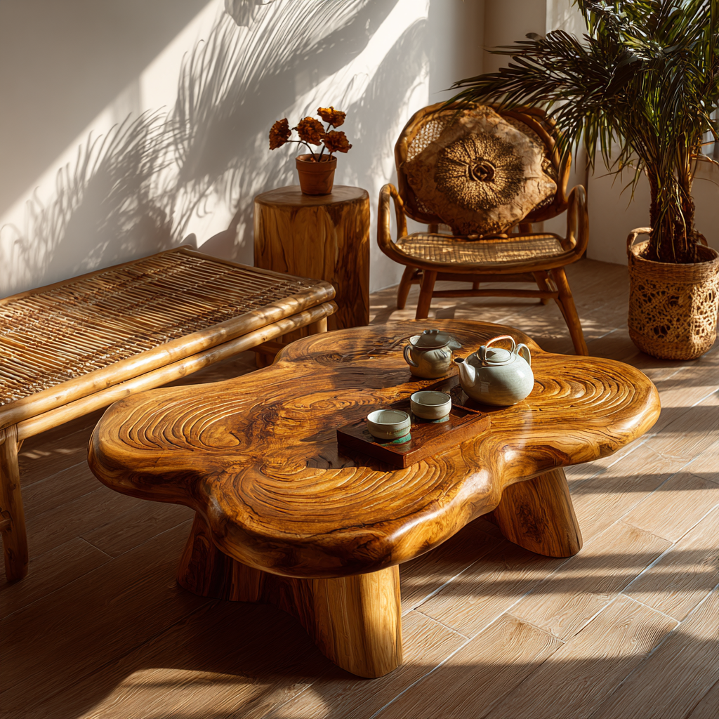 Aurelin Bloom III Solid Wood Hand Carved Coffee Table