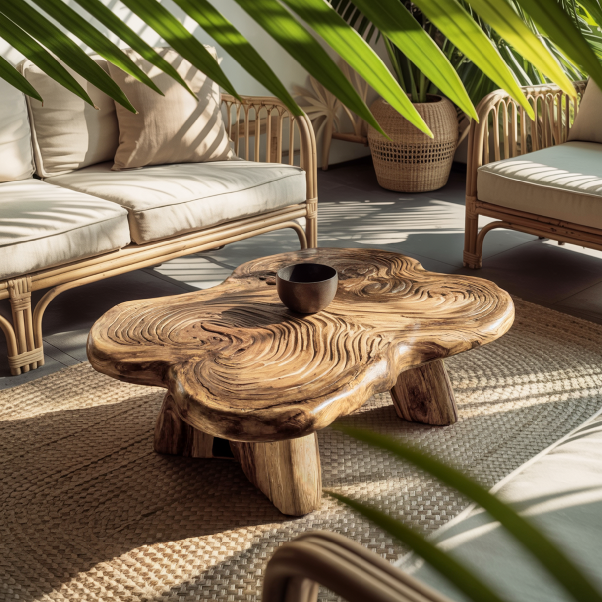 Aurelin Bloom III Solid Wood Hand Carved Coffee Table