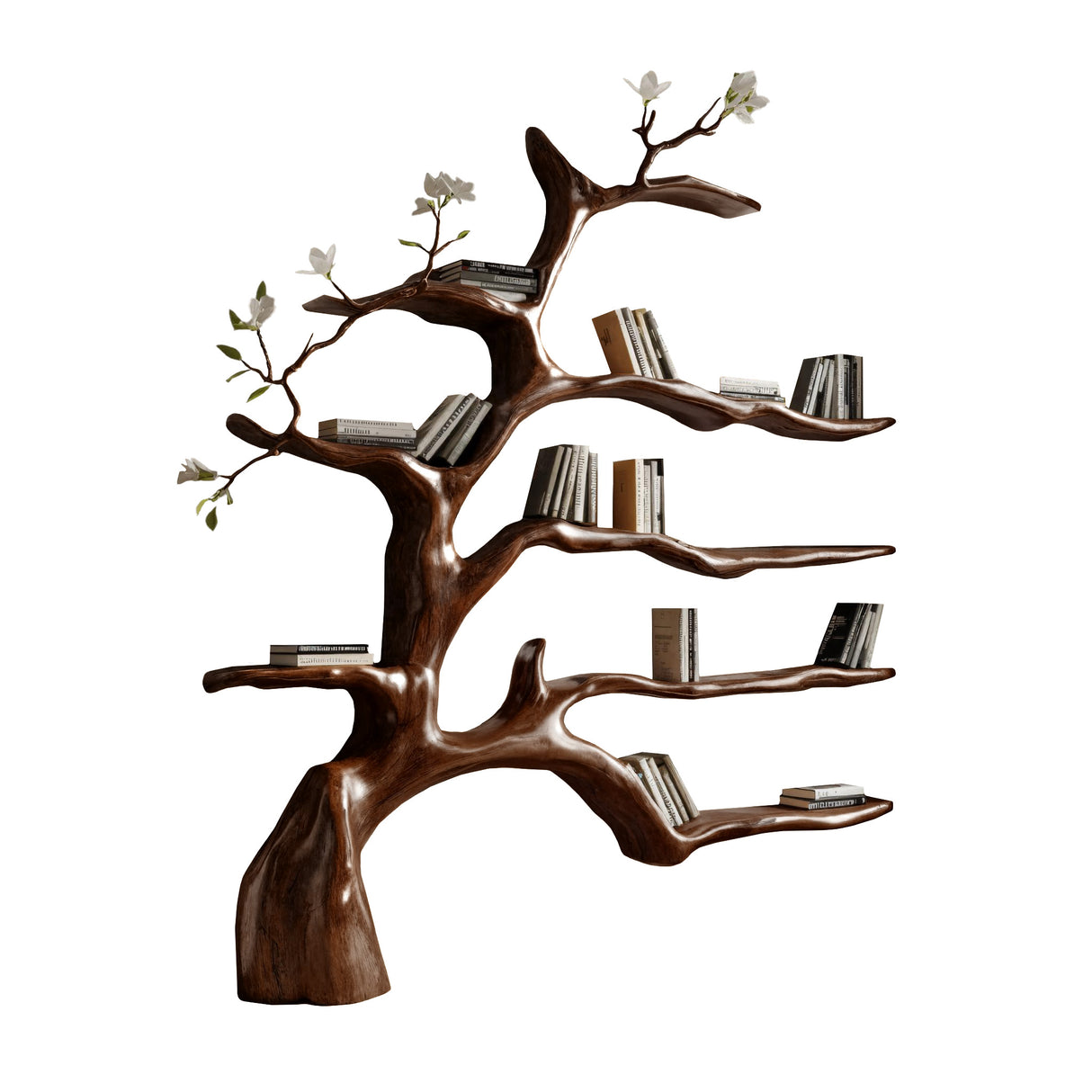 Aurelin Bloom II Solid Wood Tree Bookshelf Dark Walnut - Timberustic Tree Bookshelf