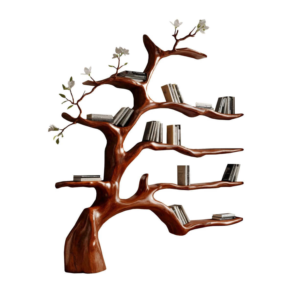 Aurelin Bloom II Solid Wood Tree Bookshelf Mahogany - Timberustic Tree Bookshelf