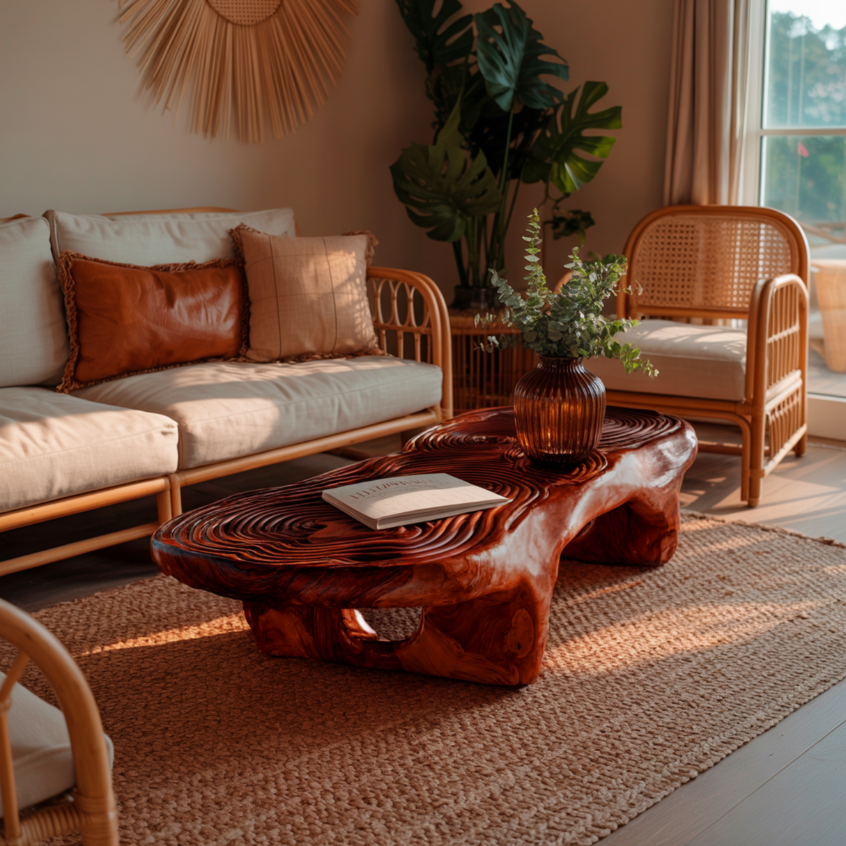 Aurelin Bloom Solid Wood Hand Carved Coffee Table