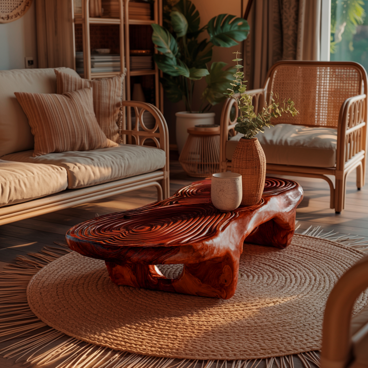 Aurelin Bloom Solid Wood Hand Carved Coffee Table