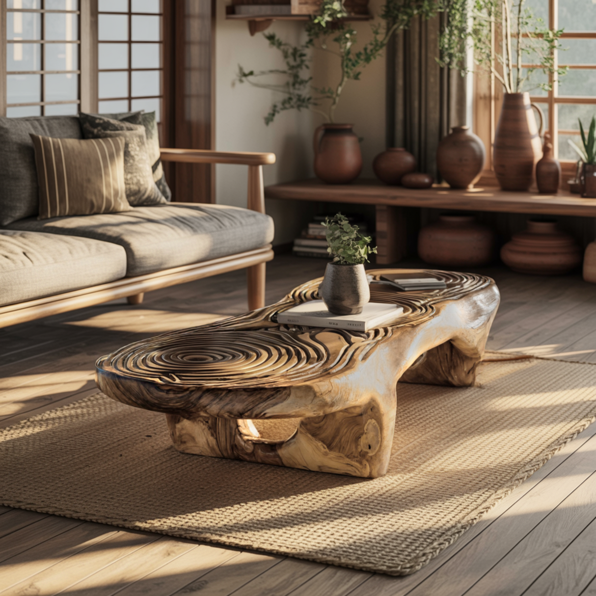 Aurelin Bloom Solid Wood Hand Carved Coffee Table