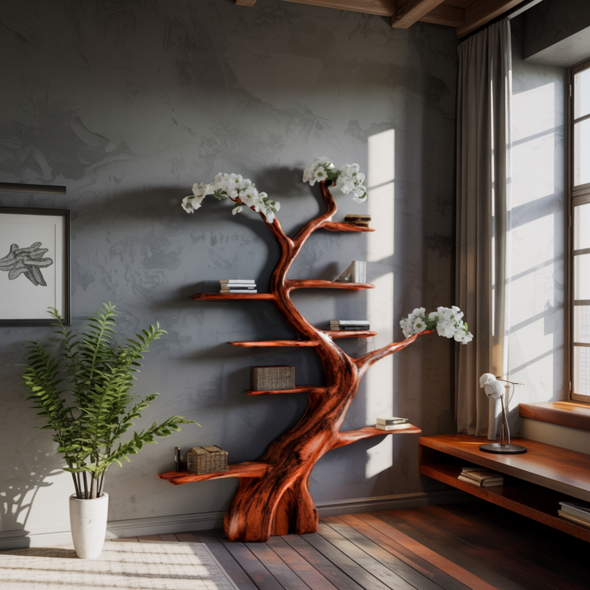 Aurelin Bloom Solid Wood Tree Bookshelf - Timberustic Tree Bookshelf