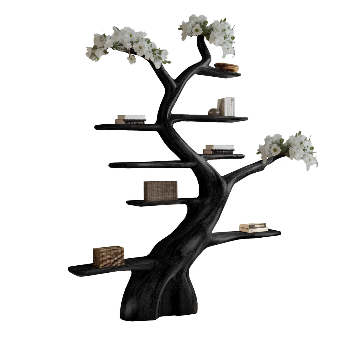 Aurelin Bloom Solid Wood Tree Bookshelf Black - Timberustic Tree Bookshelf