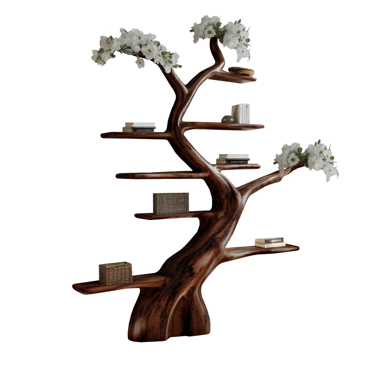 Aurelin Bloom Solid Wood Tree Bookshelf Dark Walnut - Timberustic Tree Bookshelf