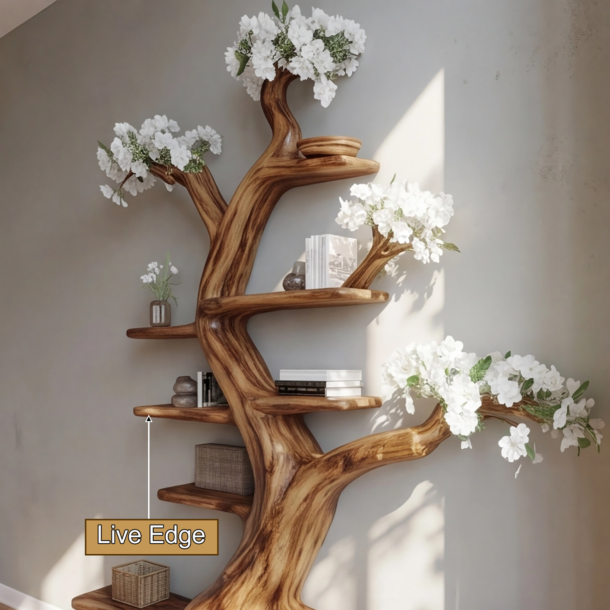 Aurelin Bloom Solid Wood Tree Bookshelf - Timberustic Tree Bookshelf