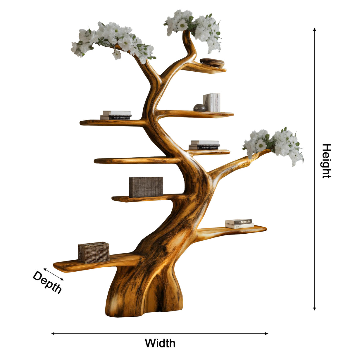 Aurelin Bloom Solid Wood Tree Bookshelf - Timberustic Tree Bookshelf