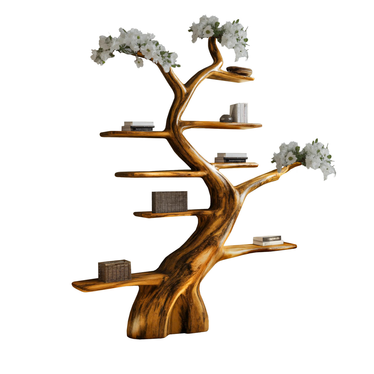 Aurelin Bloom Solid Wood Tree Bookshelf Teak - Timberustic Tree Bookshelf