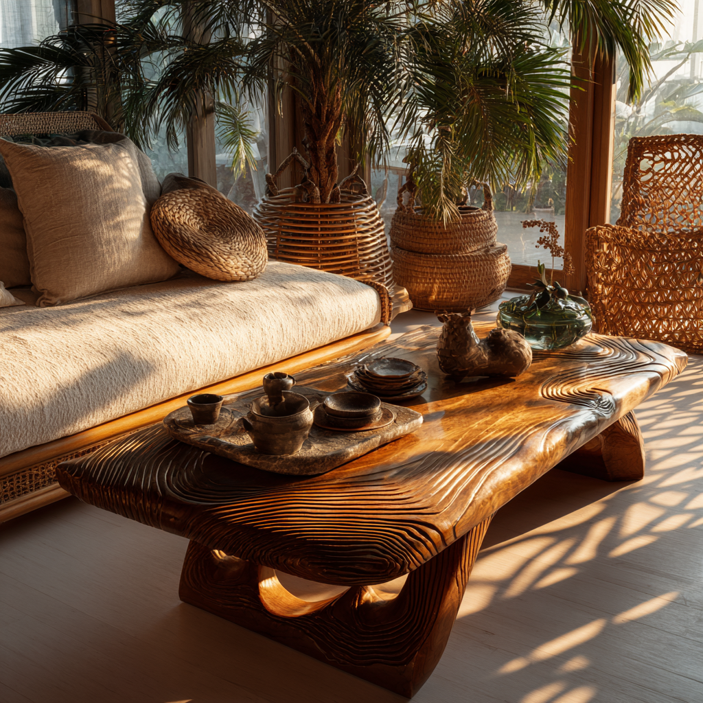 Aurelin Bloom V Solid Wood Hand Carved Coffee Table