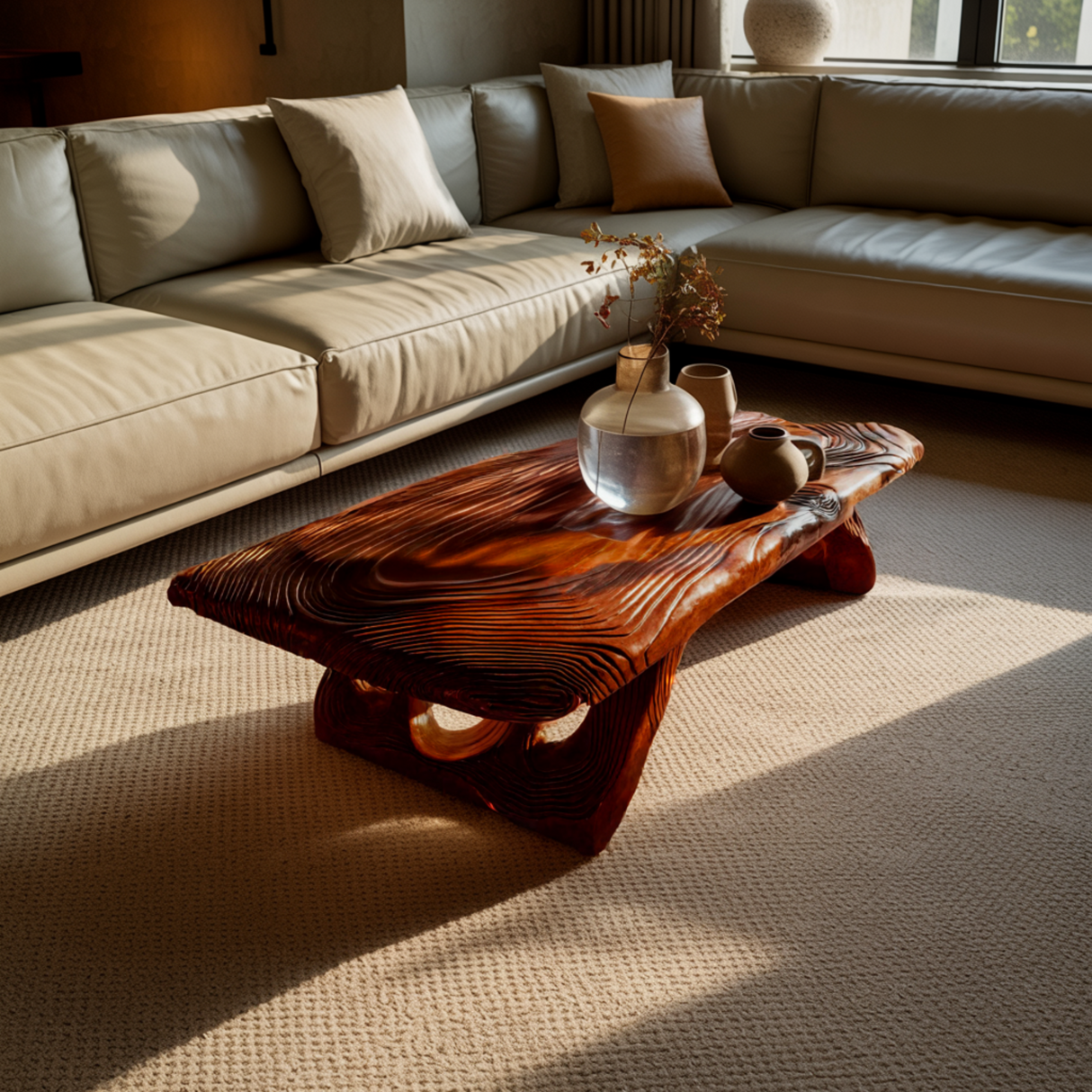 Aurelin Bloom V Solid Wood Hand Carved Coffee Table