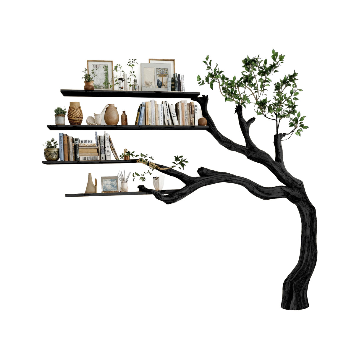 Aurelin Bloom Wall-Mounted Tree Bookshelf Black - Timberustic Tree Bookshelf