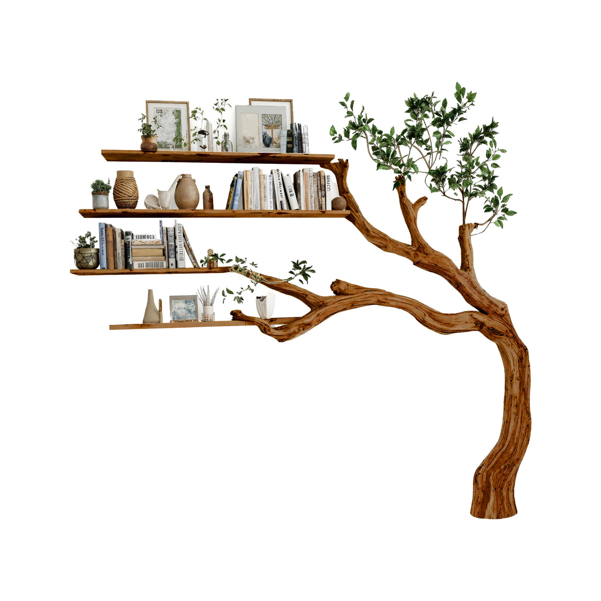 Aurelin Bloom Wall-Mounted Tree Bookshelf Brown - Timberustic Tree Bookshelf