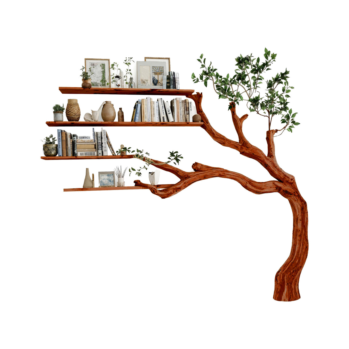 Aurelin Bloom Wall-Mounted Tree Bookshelf Mahogany - Timberustic Tree Bookshelf