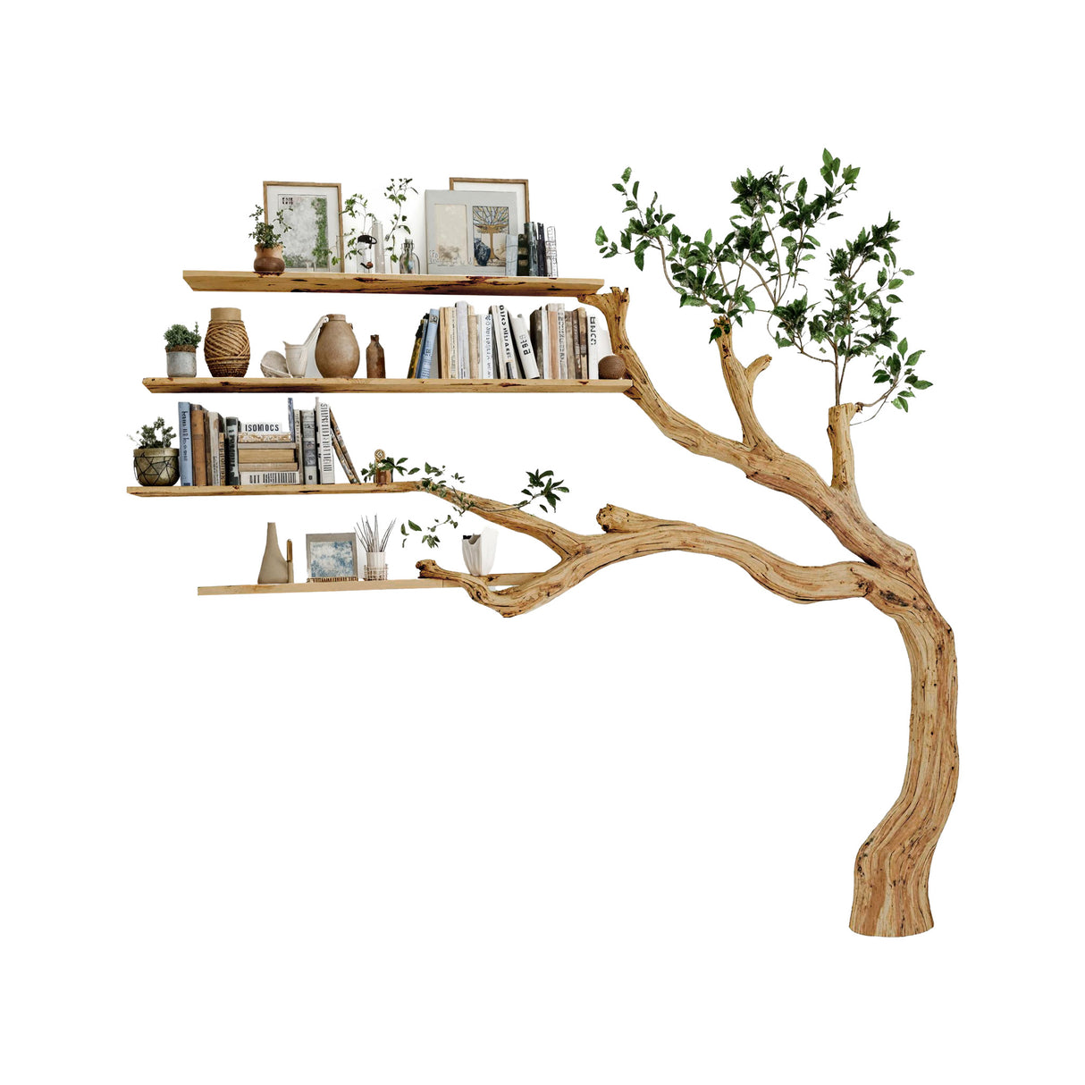 Aurelin Bloom Wall-Mounted Tree Bookshelf Natural Oak - Timberustic Tree Bookshelf