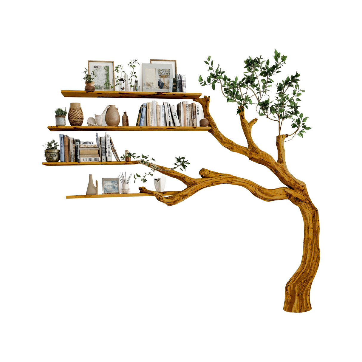 Aurelin Bloom Wall-Mounted Tree Bookshelf Teak - Timberustic Tree Bookshelf