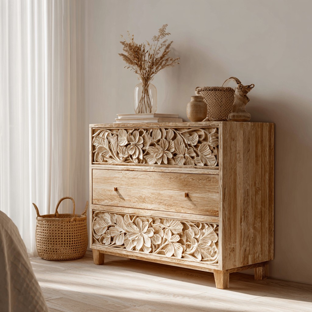 Aurelin Carve Solid Wood Dresser Cabinet - Timberustic Sideboard Cabinet