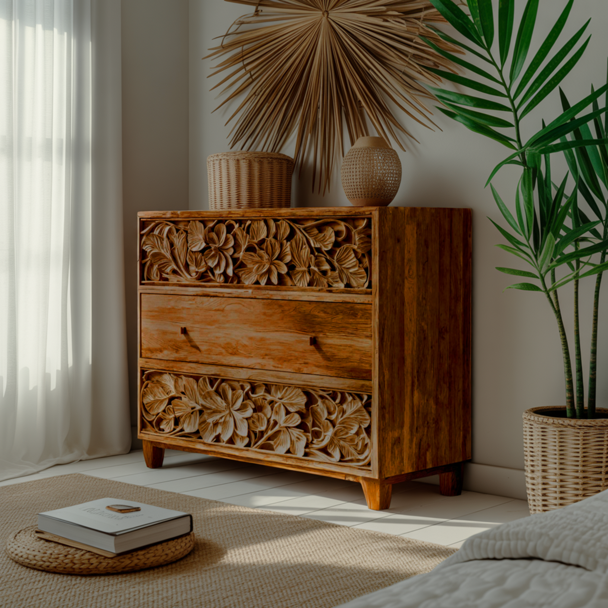 Aurelin Carve Solid Wood Dresser Cabinet - Timberustic Sideboard Cabinet