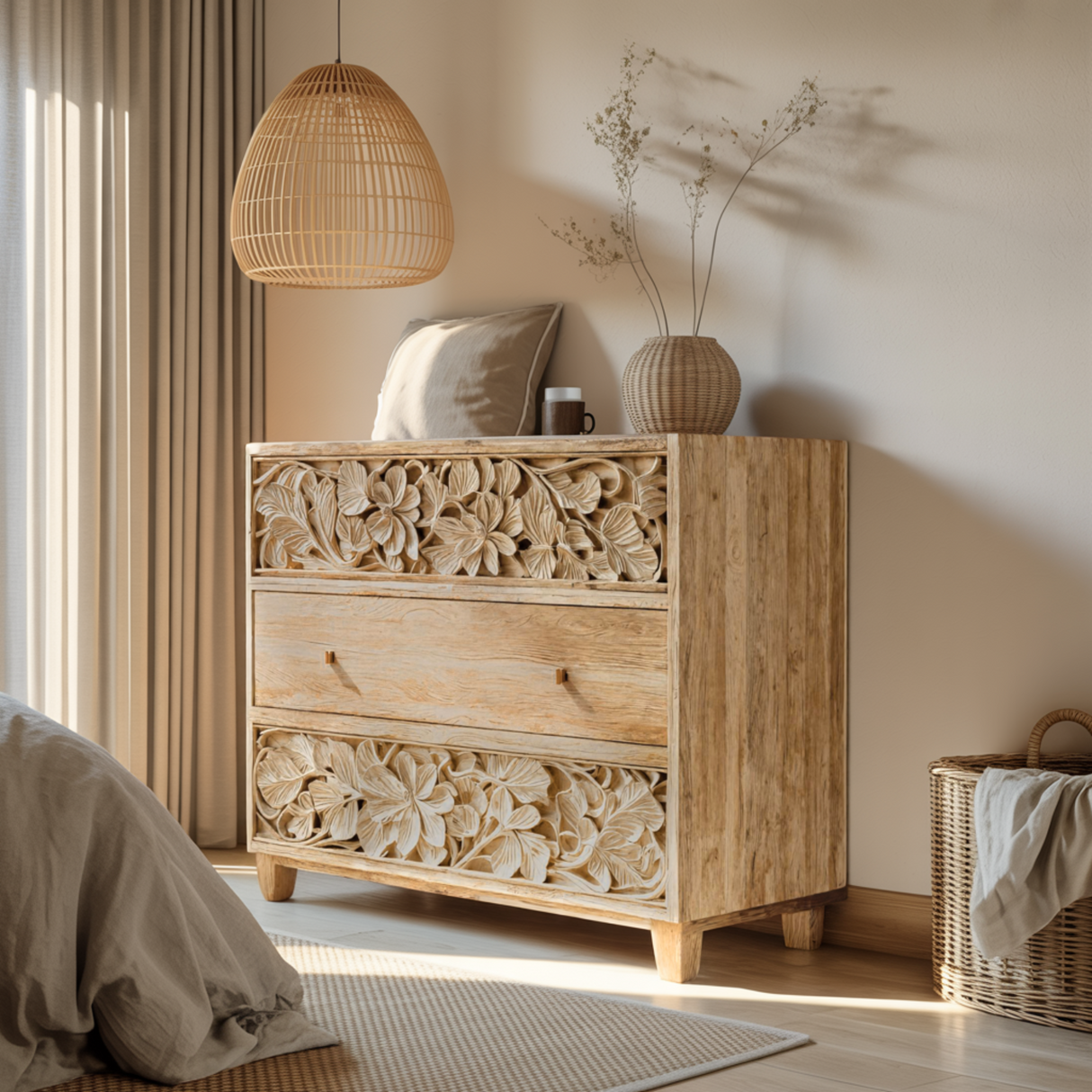Aurelin Carve Solid Wood Dresser Cabinet - Timberustic Sideboard Cabinet