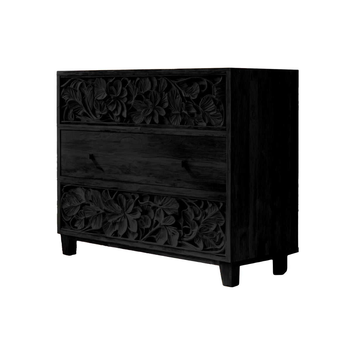 Aurelin Carve Solid Wood Dresser Cabinet Black - Timberustic Sideboard Cabinet