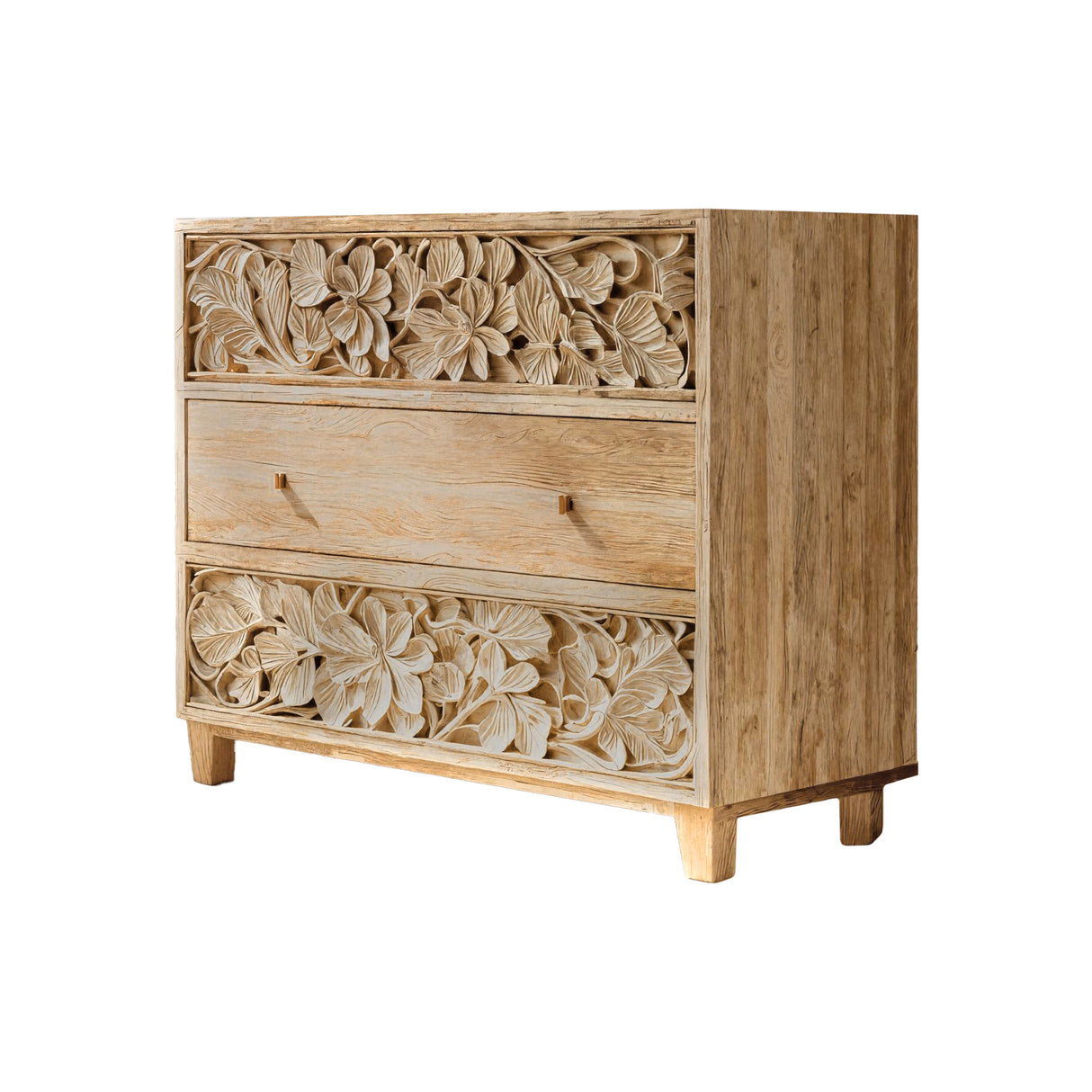 Aurelin Carve Solid Wood Dresser Cabinet Natural Oak - Timberustic Sideboard Cabinet