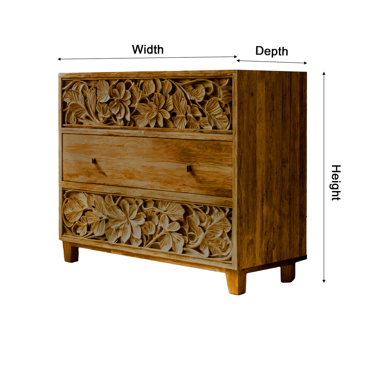 Aurelin Carve Solid Wood Dresser Cabinet - Timberustic Sideboard Cabinet