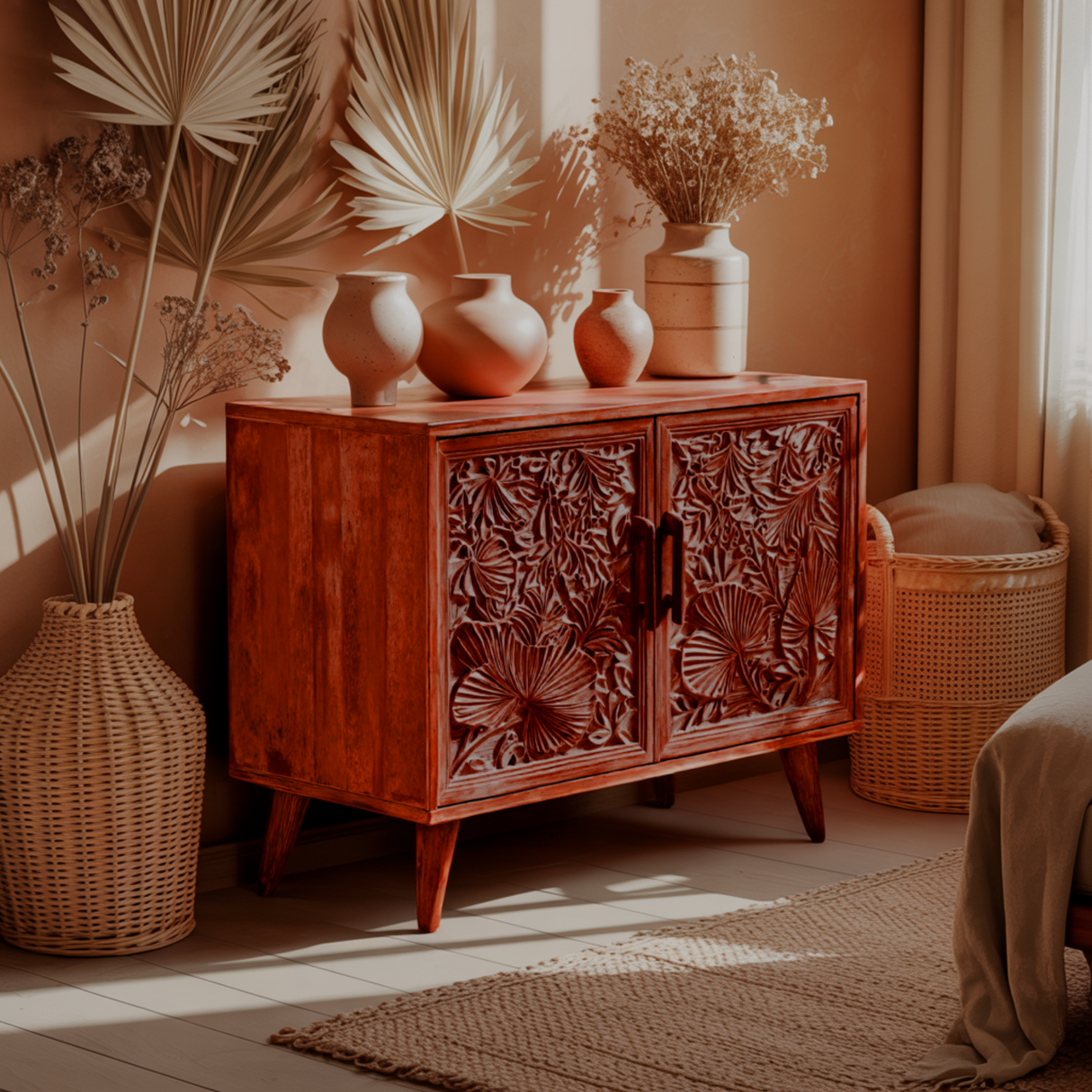 Aurelin Carve Solid Wood Sideboard Cabinet - Timberustic Sideboard Cabinet