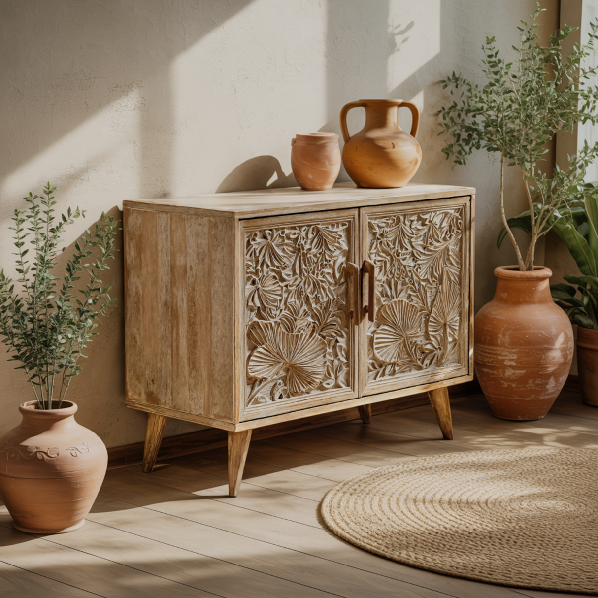 Aurelin Carve Solid Wood Sideboard Cabinet - Timberustic Sideboard Cabinet
