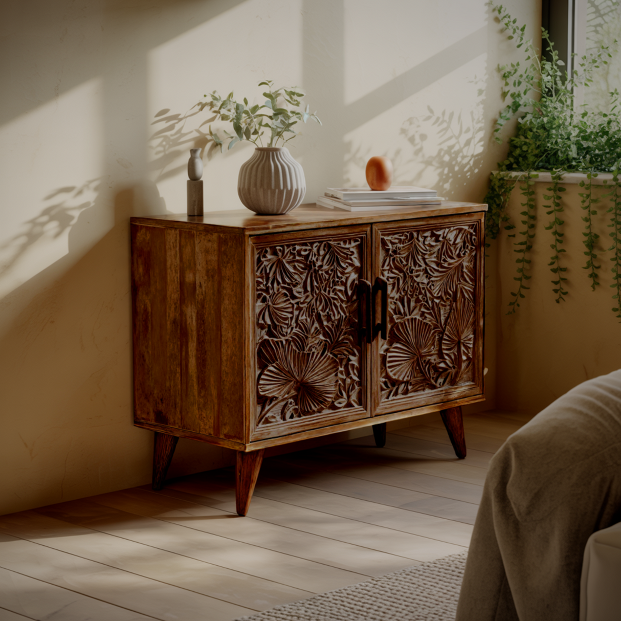 Aurelin Carve Solid Wood Sideboard Cabinet - Timberustic Sideboard Cabinet