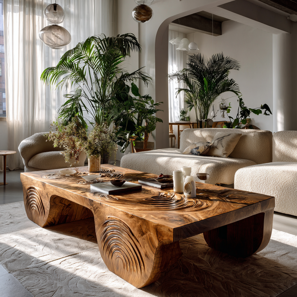 Aurelin Crest Hand-Carved Live Edge Coffee Table - Timberustic Coffee Table