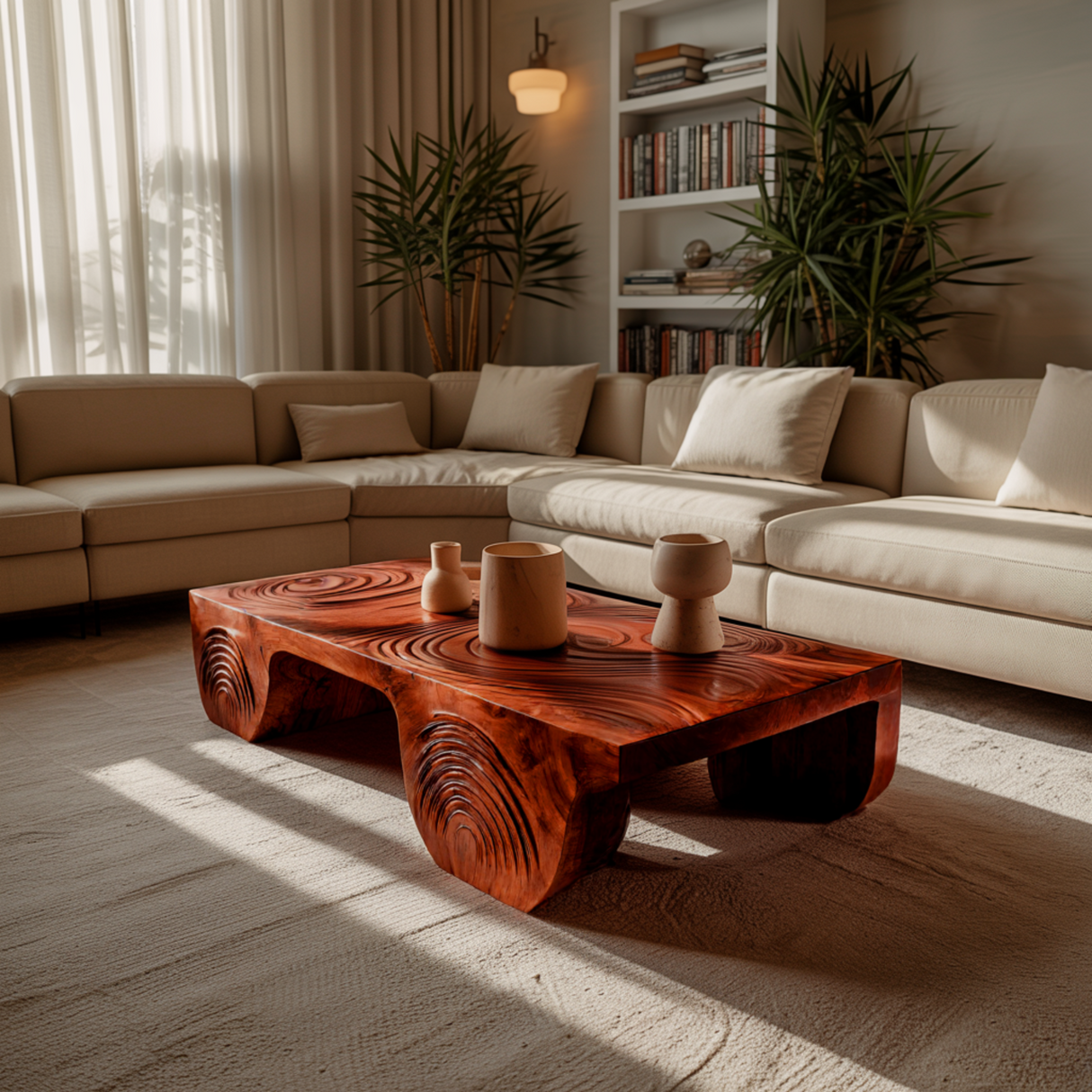 Aurelin Crest Hand-Carved Live Edge Coffee Table - Timberustic Coffee Table