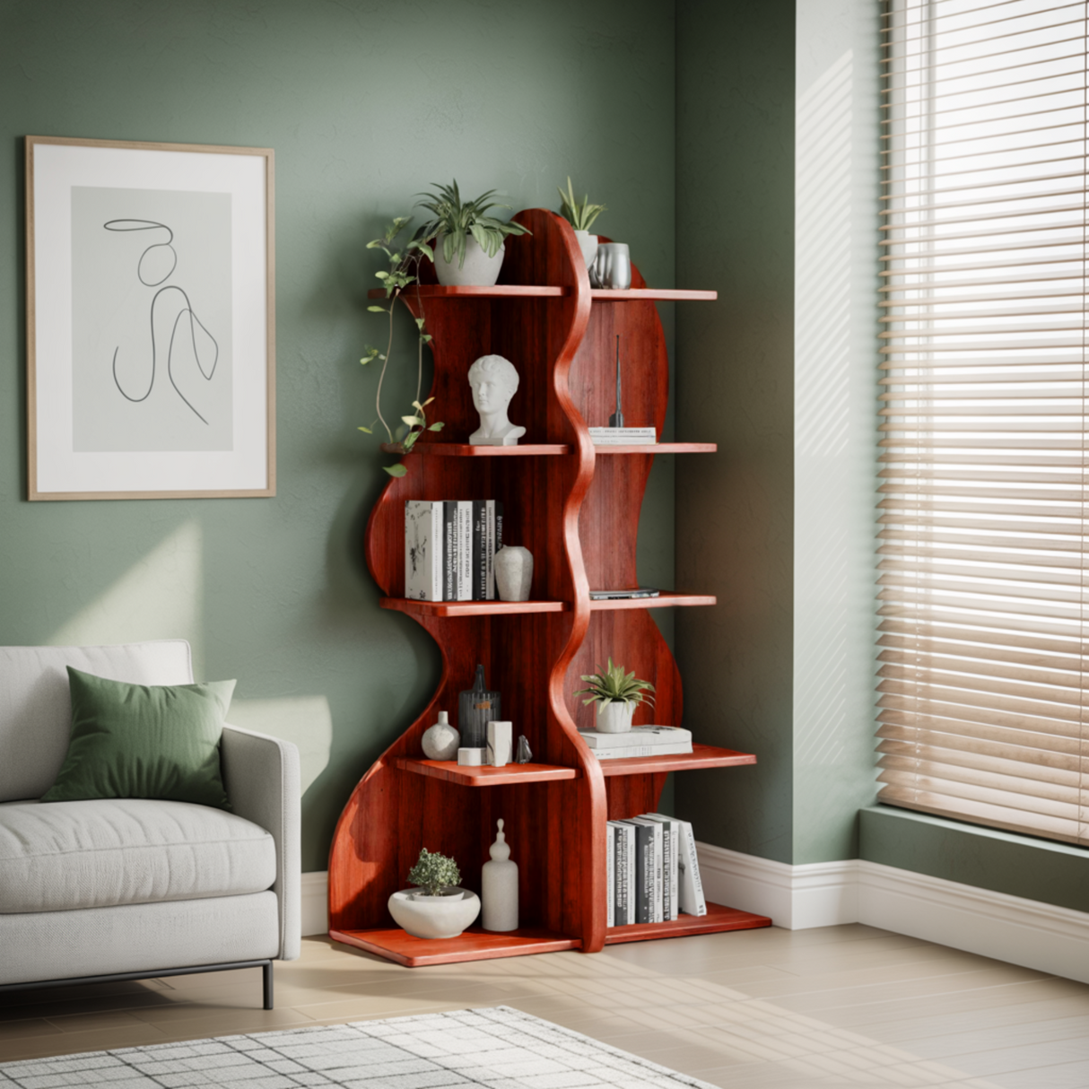 Aurelin Double Wave Solid Wood Bookshelf