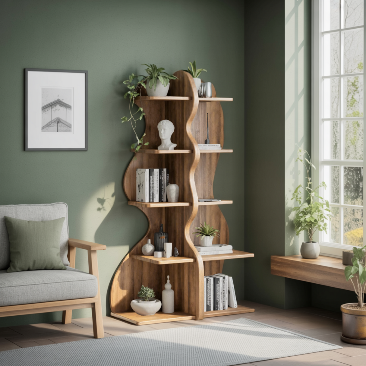 Aurelin Double Wave Solid Wood Bookshelf