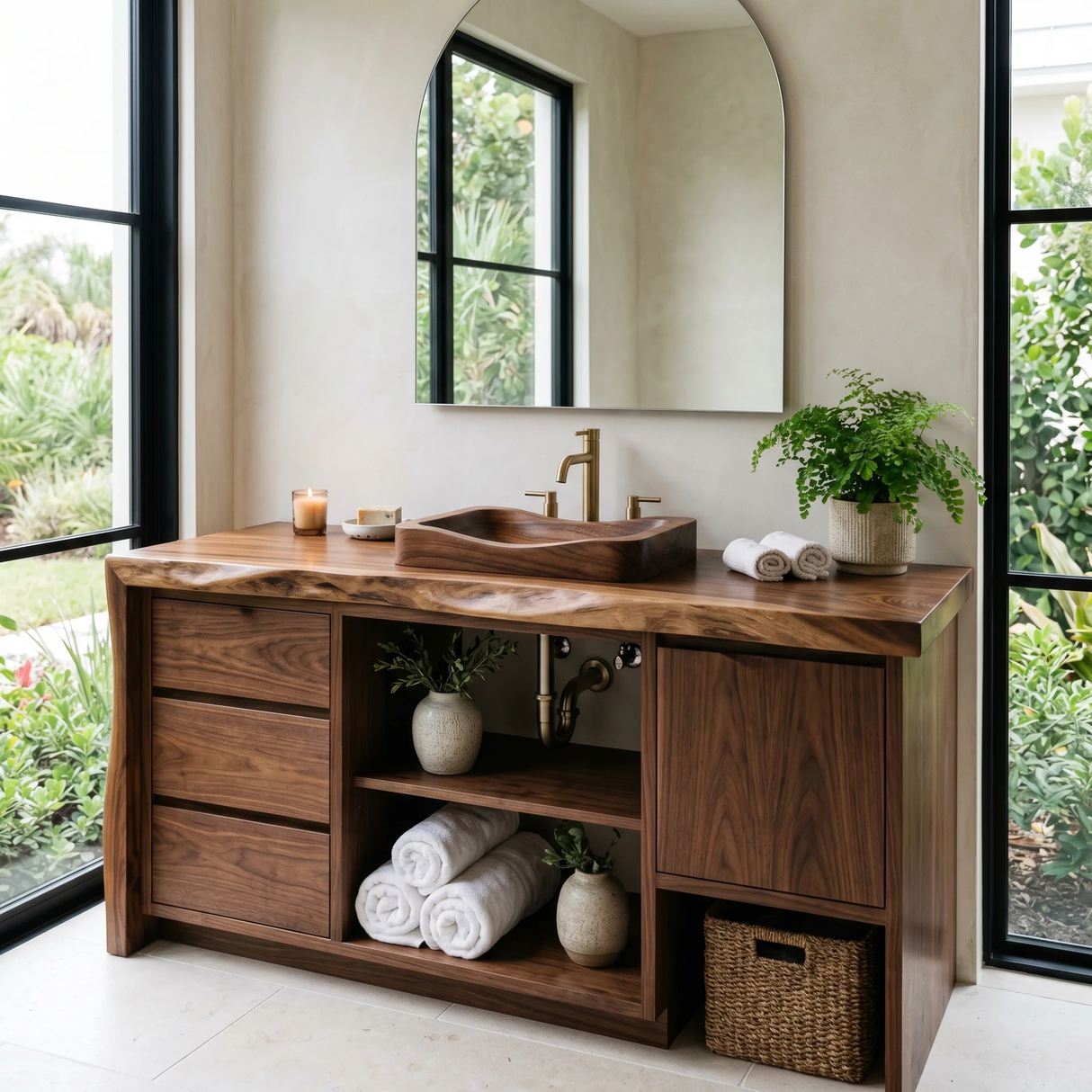 Aurelin Handcrafted Solid Wood Freestanding Bathroom Vanity with Drawers