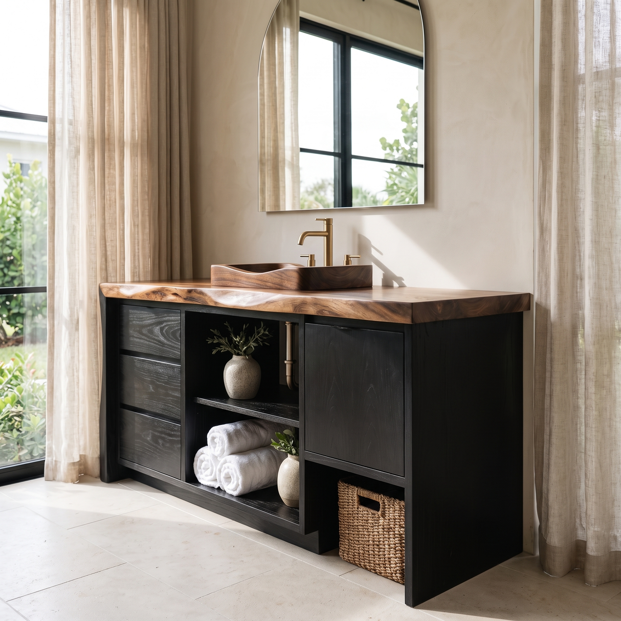 Aurelin Handcrafted Solid Wood Freestanding Bathroom Vanity with Drawers