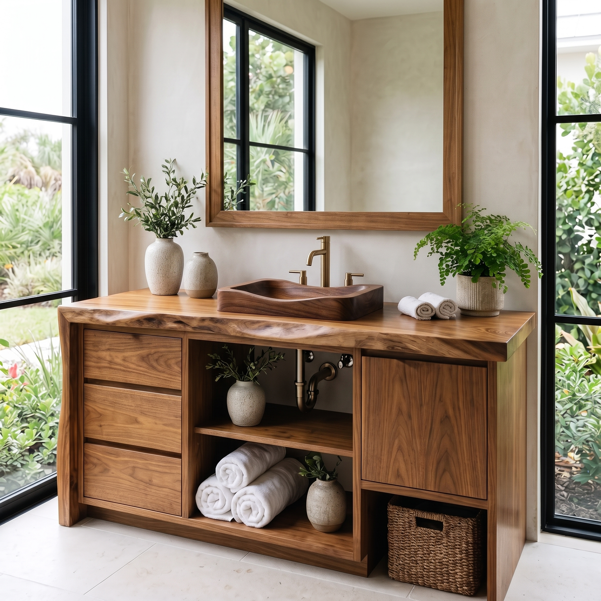Aurelin Handcrafted Solid Wood Freestanding Bathroom Vanity with Drawers