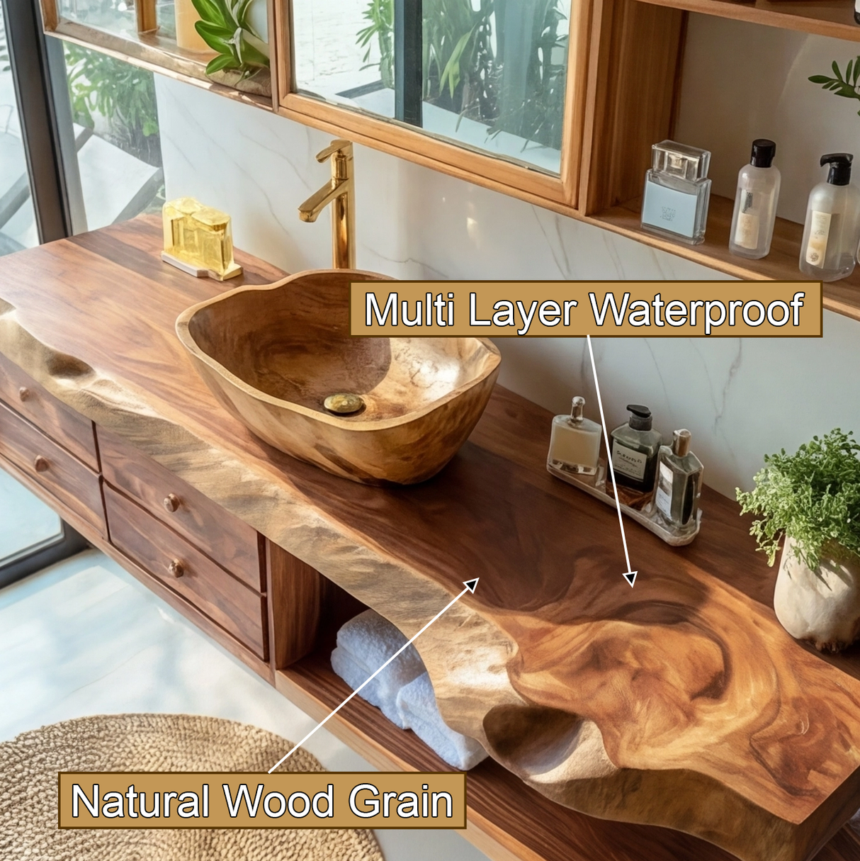 Aurelin Shore Live Edge Floating Bathroom Vanity with Drawers - Timberustic Floating Bathroom Vanity With Drawers