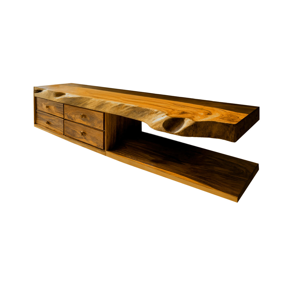 Aurelin Shore Live Edge Floating Bathroom Vanity with Drawers Teak - Timberustic Floating Bathroom Vanity With Drawers