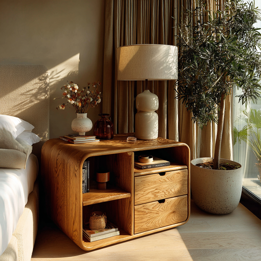 Aurelin Softcurve Duo Solid Wood Bedside Table - Timberustic Bedside Table