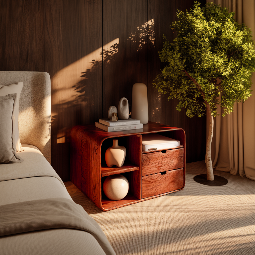 Aurelin Softcurve Duo Solid Wood Bedside Table - Timberustic Bedside Table