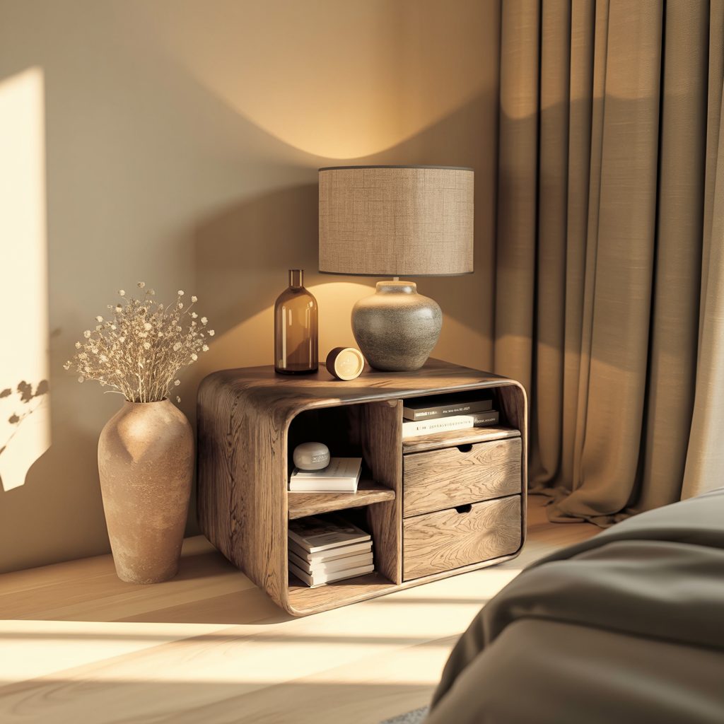 Aurelin Softcurve Duo Solid Wood Bedside Table - Timberustic Bedside Table