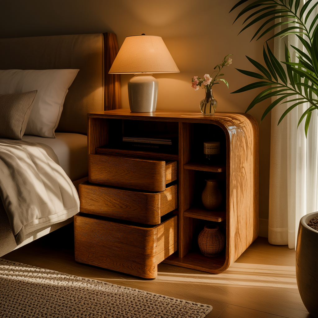 Aurelin Softcurve Solid Wood Bedside Table - Timberustic Bedside Table