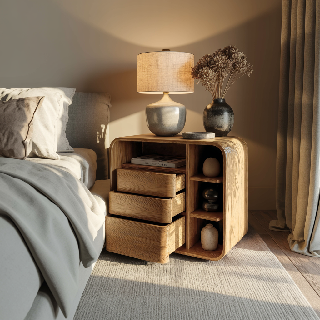 Aurelin Softcurve Solid Wood Bedside Table - Timberustic Bedside Table