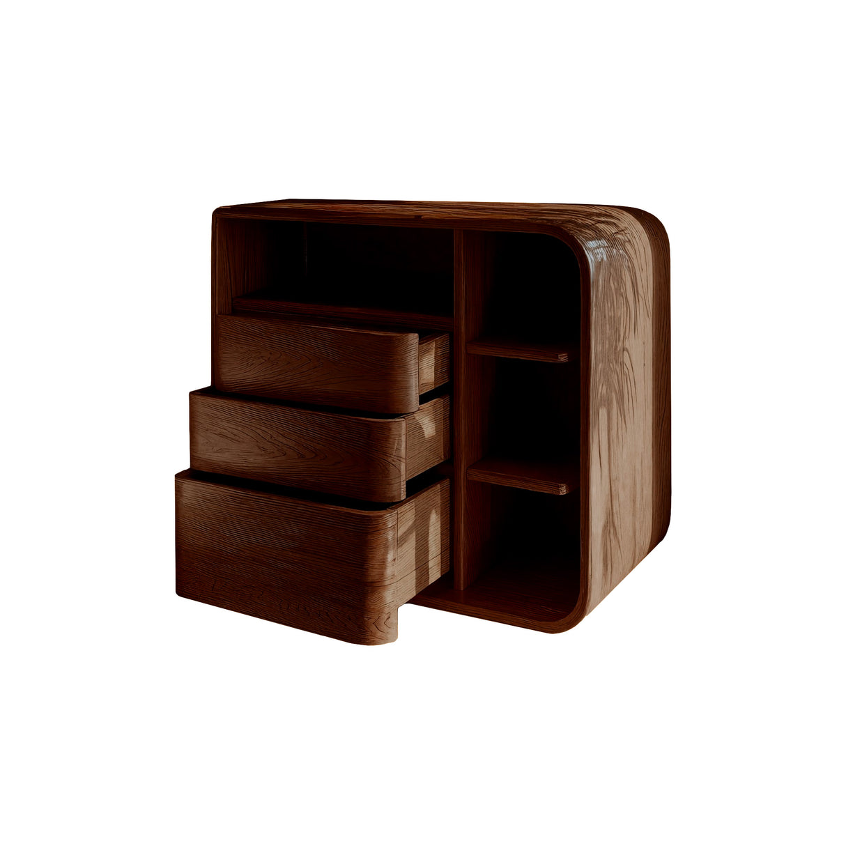 Aurelin Softcurve Solid Wood Bedside Table Dark Walnut - Timberustic Bedside Table