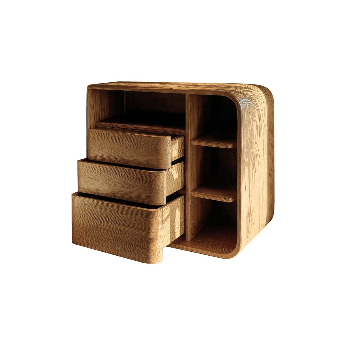 Aurelin Softcurve Solid Wood Bedside Table Natural Oak - Timberustic Bedside Table